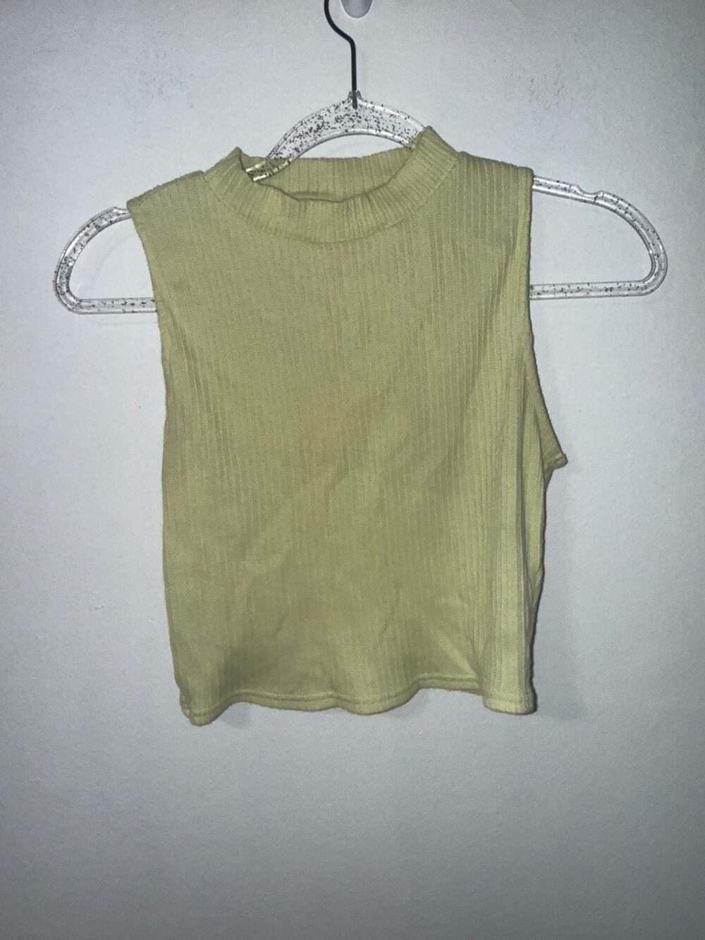 American Eagle Ribbed Mock Neck Crop Tank Top Sage Green XS